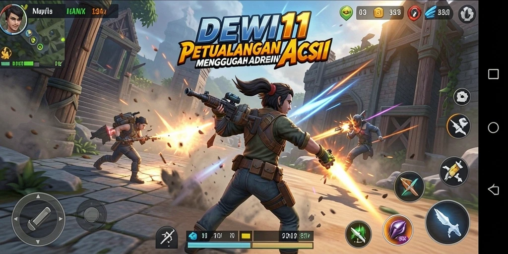 Tangkapan layar gameplay DEWI11 yang intens dan penuh aksi.