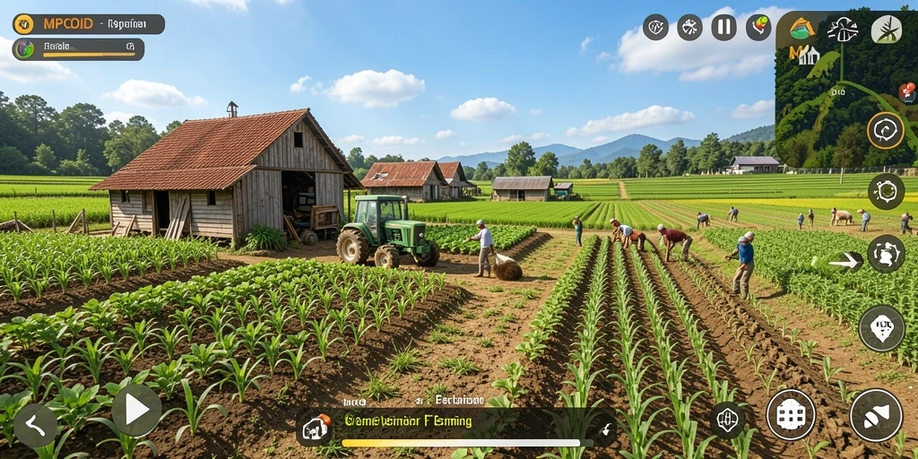 Tangkapan layar MPOID menampilkan gameplay pertanian yang penuh warna dan menarik.