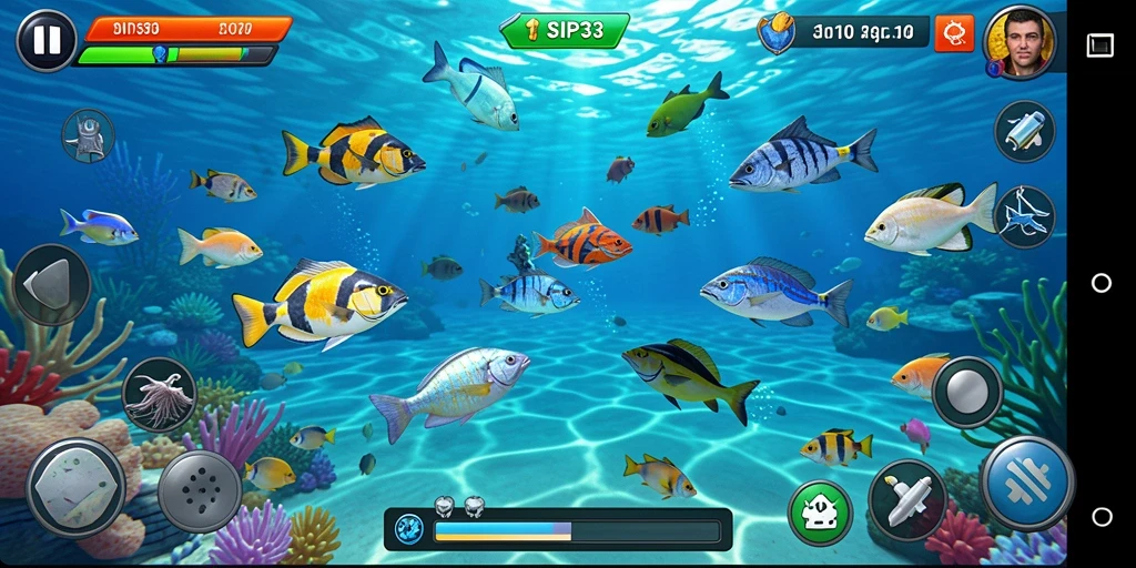 Screenshot SIP33 menampilkan aksi seru menembak ikan di laut.